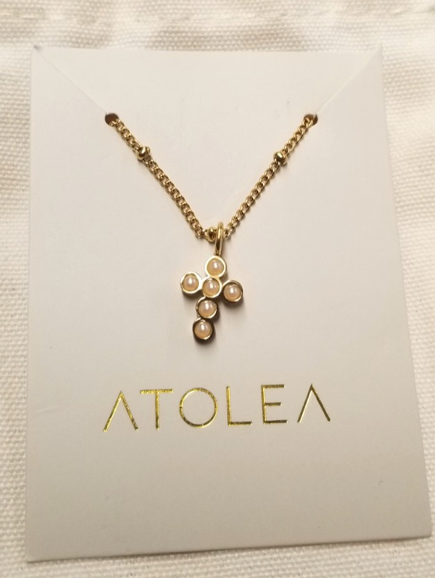 Atolea 18K Gold Plated Pearl Cross Necklace 17″+2″