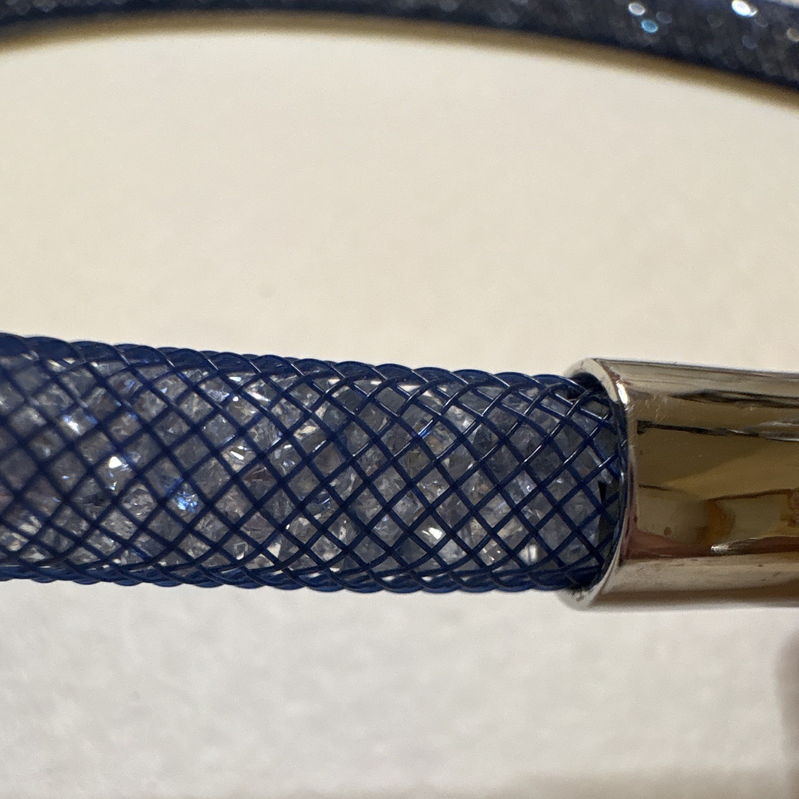 Authentic Swarovski Signed Blue Crystal Mesh Choker Necklace Magnetic Closure