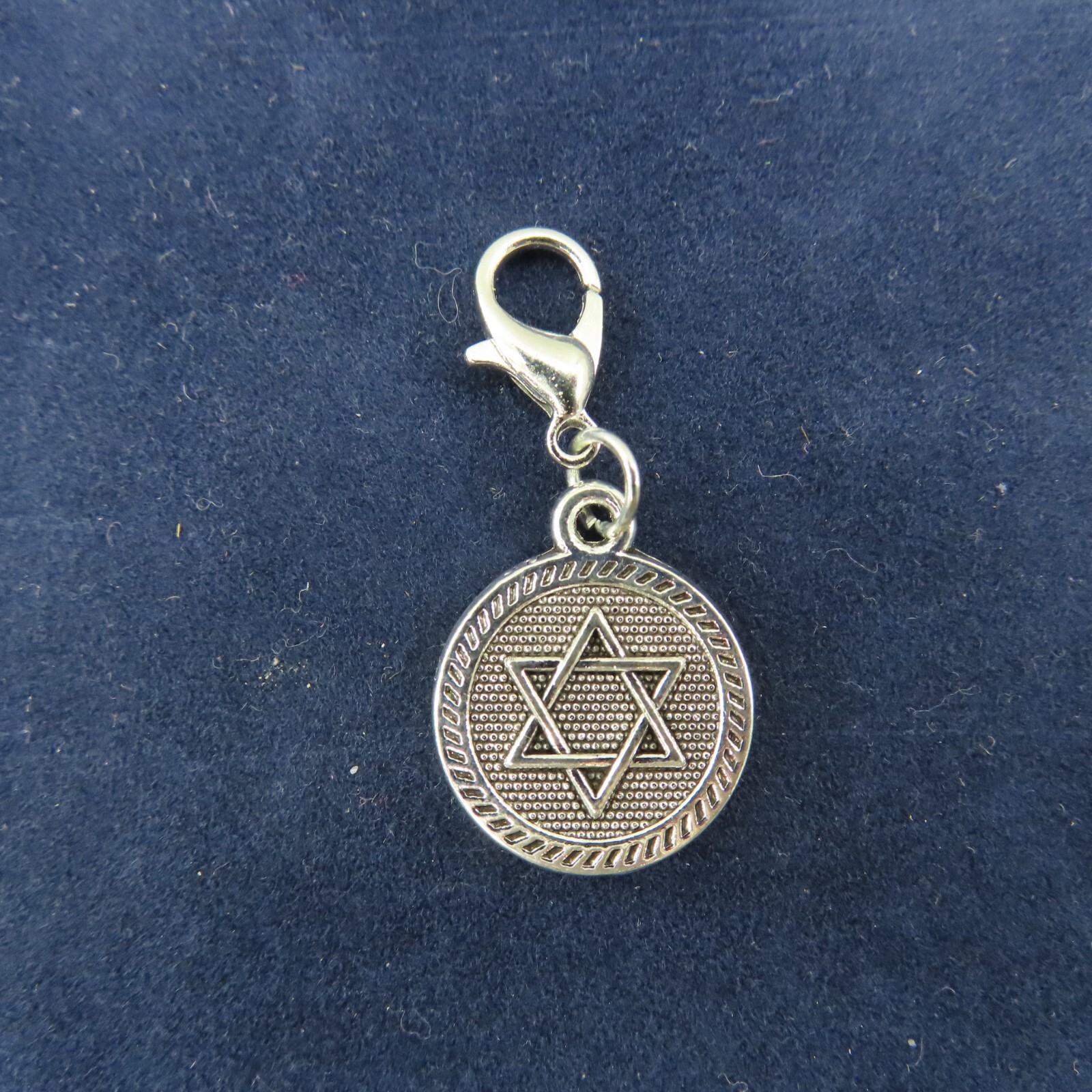ROUND STAR OF DAVID Charm Zipper Pull Keychain Add On Clip Dangle Silver Tone