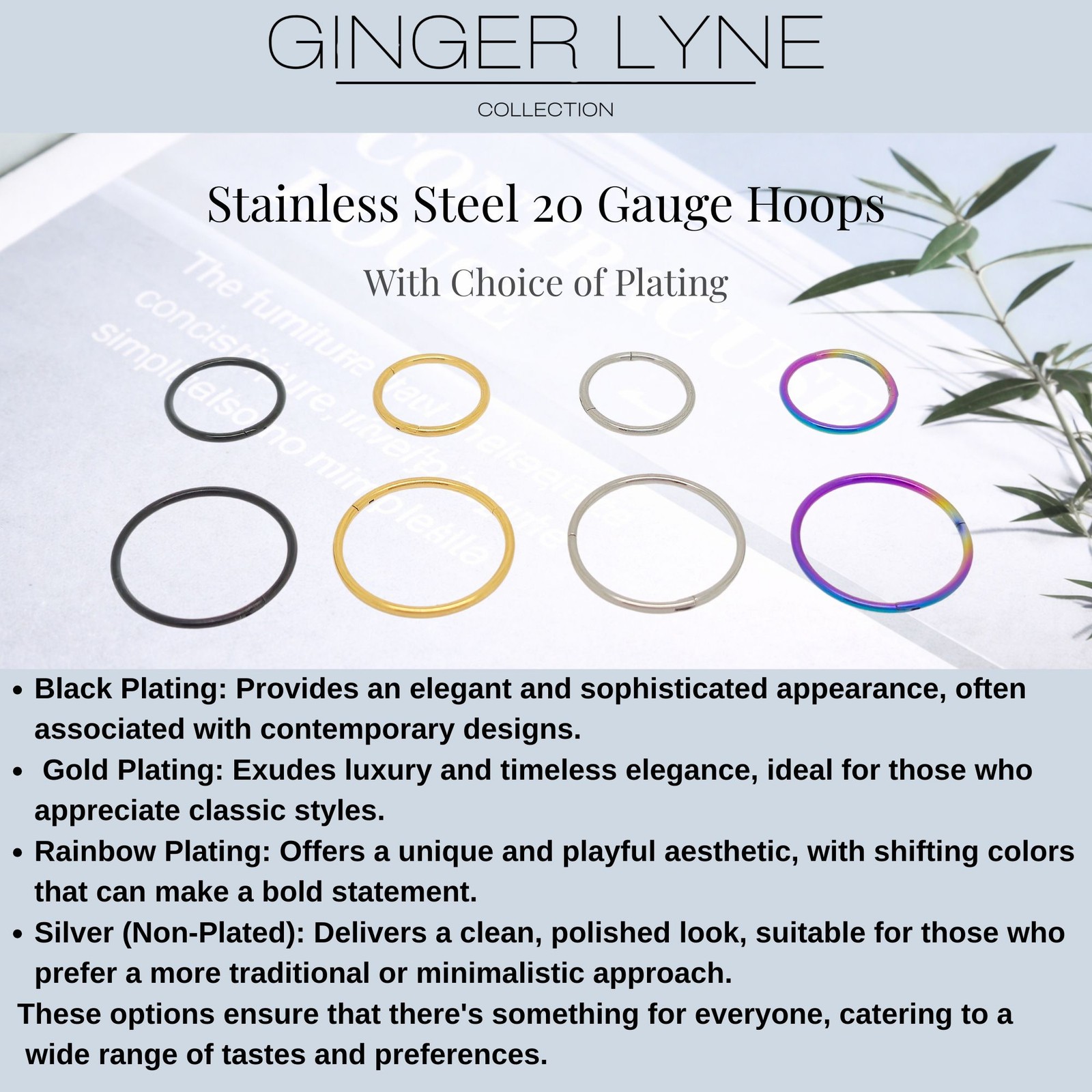 Thin Hoop Earrings Ginger Lyne 20 Gauge Stainless Steel Hinged Clicker for Lo…