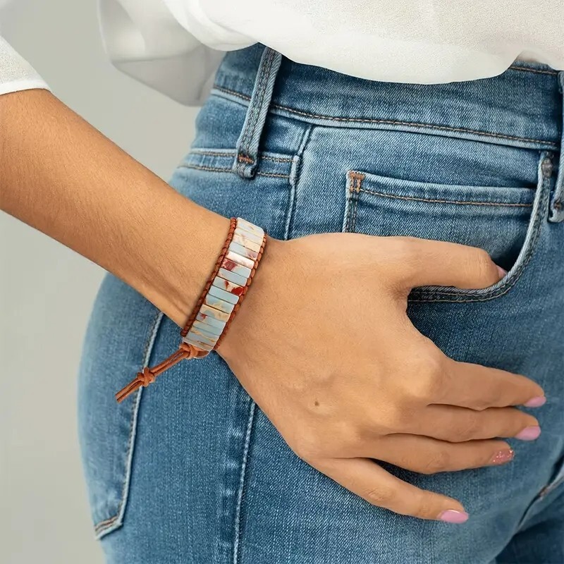 African Opal Natural Stone Boho Handmade Braided Women Healing Reiki Bracelet