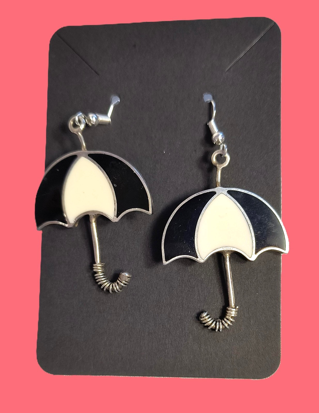 Umbrella Charm Dangle/Drop Earrings Multicolor Enamel Metal Hook Closure 2 1/4″