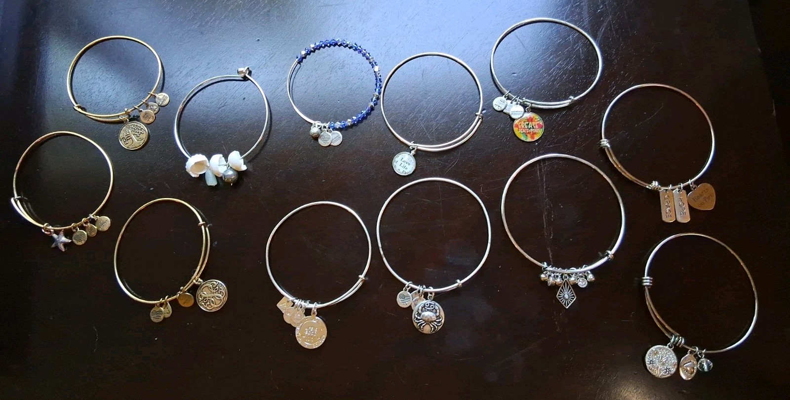 Alex & Ani, Footnote, Etc. Silver& Bronzetone, Charm Bracelet Lot Of 12 (As- Is)