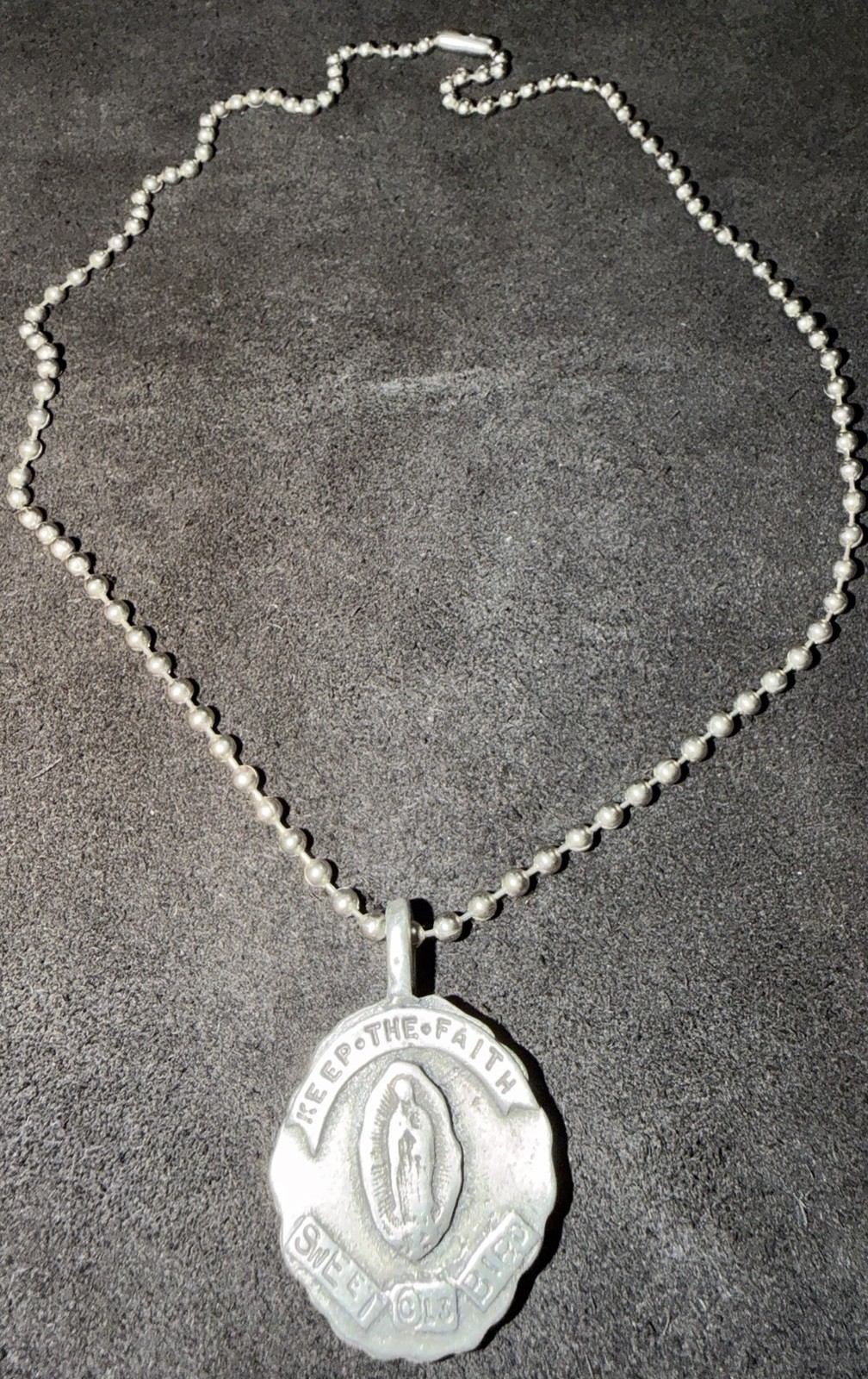 Sweet Bird Studios Virgin And Heart Necklace Double Sided Preowned