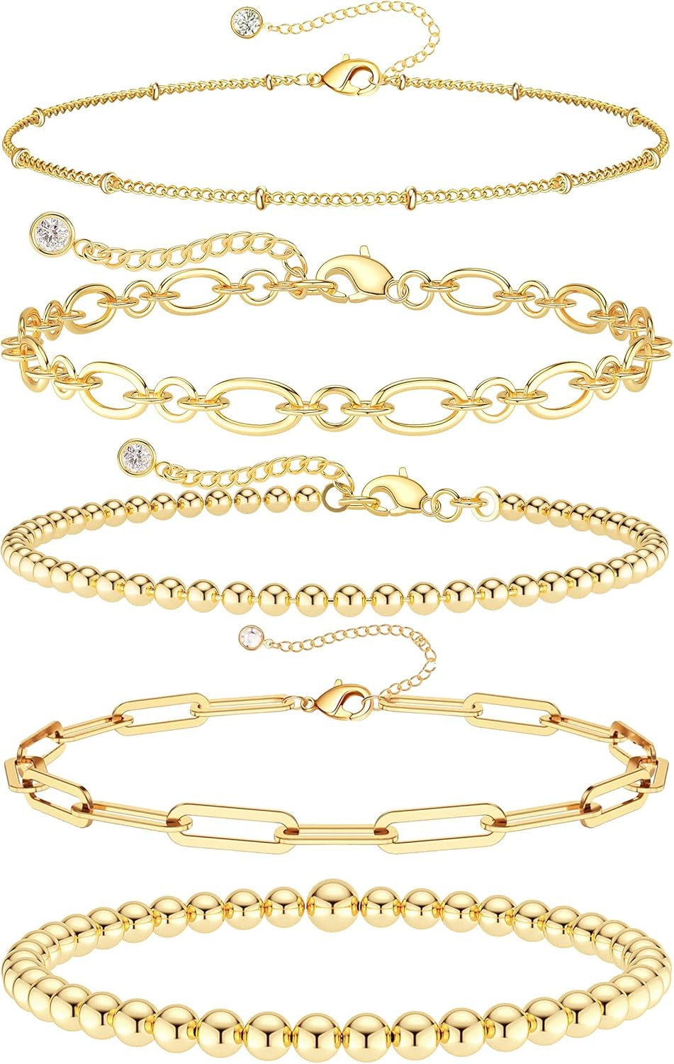 Waterproof Gold Plated Bracelets Set for Women Trendy, Dainty 14K Gold Jewelry F