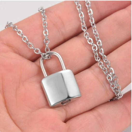 PADLOCK URN CREMATION ASHES MEMORIAL Pendant on 18″ 925 Sterling Silver Necklace