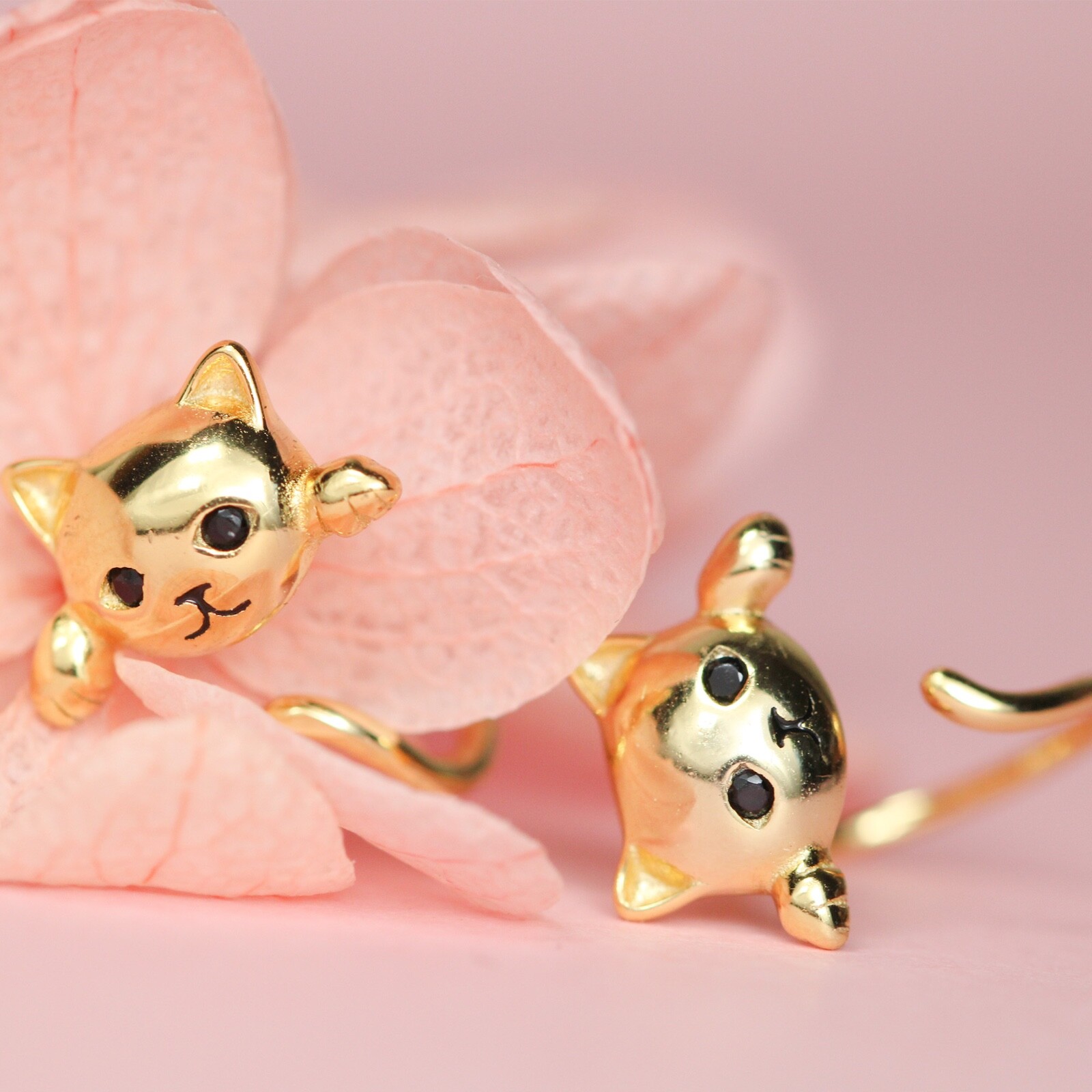 925 sterling silver hanging funny cat wrap earrings, funny cat animal earrings