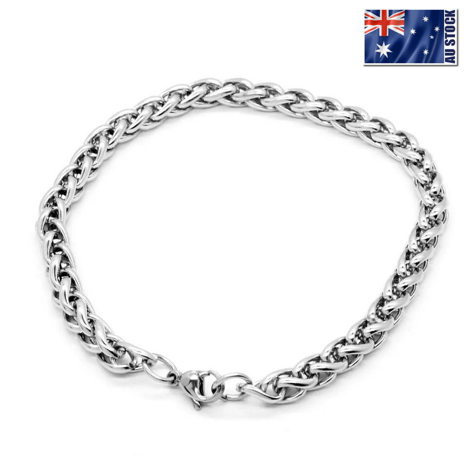 Stainless Steel Silver Wheat Braided Chain Bracelet Mens & Womens 7″ 8″ 9″ 10″