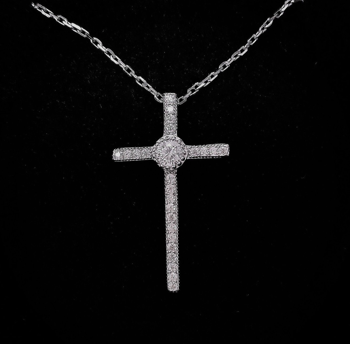 Cross Pendant Necklace with Simulated Diamond in Sterling Silver 14K Gold Plated