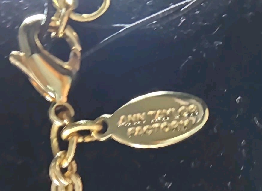 ANN TAYLOR Gold Tone Bezel Blue Crystal Glass Bead Faux Pearl Chain Necklace
