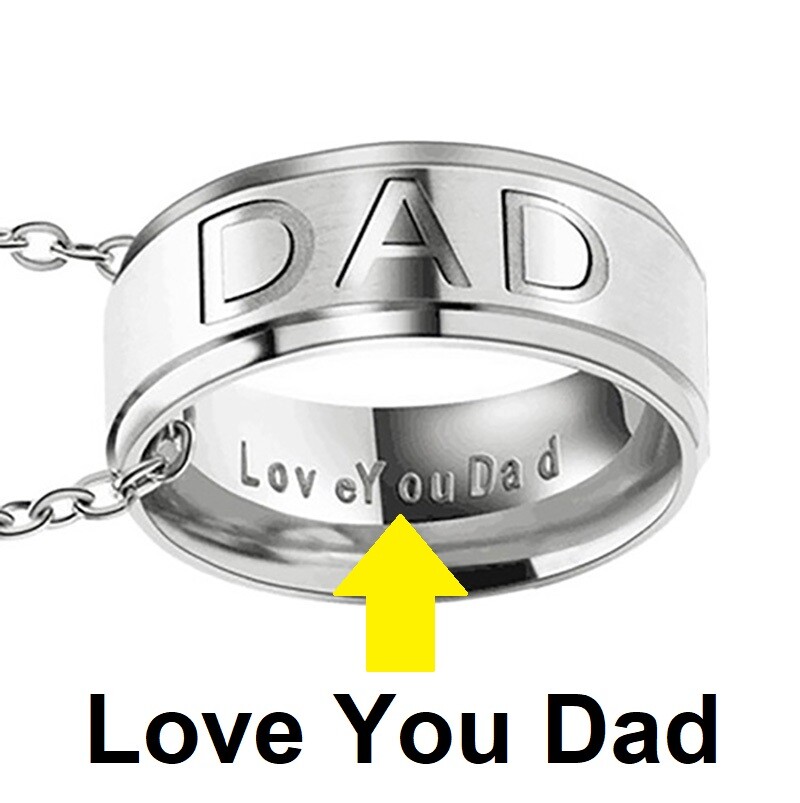 LOVE YOU DAD Engraved Ring With 24″ Stainless Steel Chain Link Necklace D570