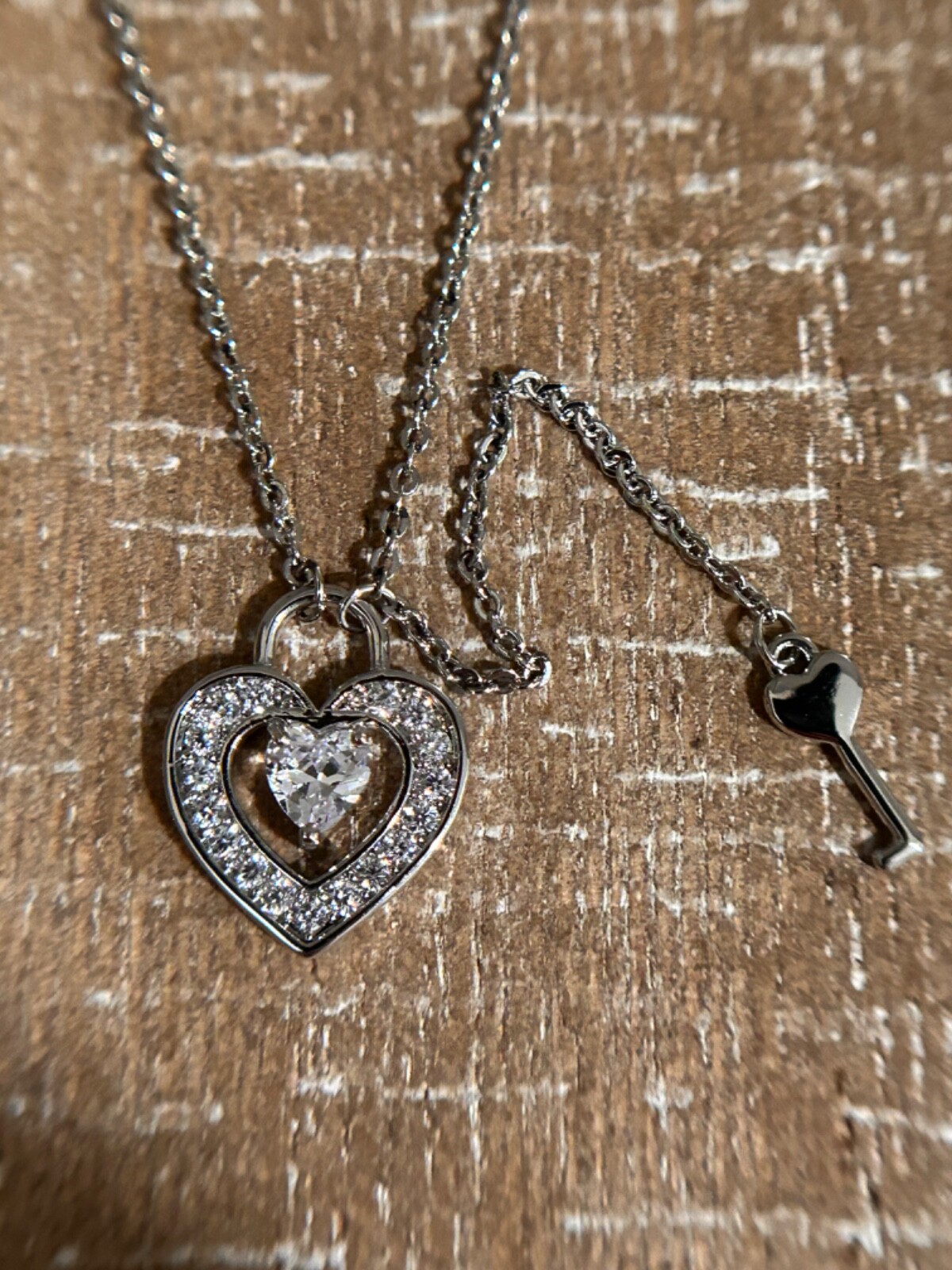 Crystals From Swarovski Heart Lock & Key Pendant Necklace Rhodium 7206t