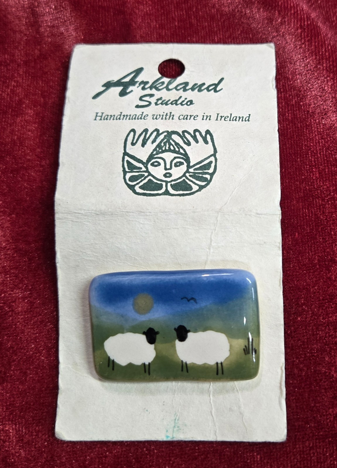 SHEEP in the Meadow IRISH Porcelain Hand Painted Brooch Arkland Studio, IRELAND