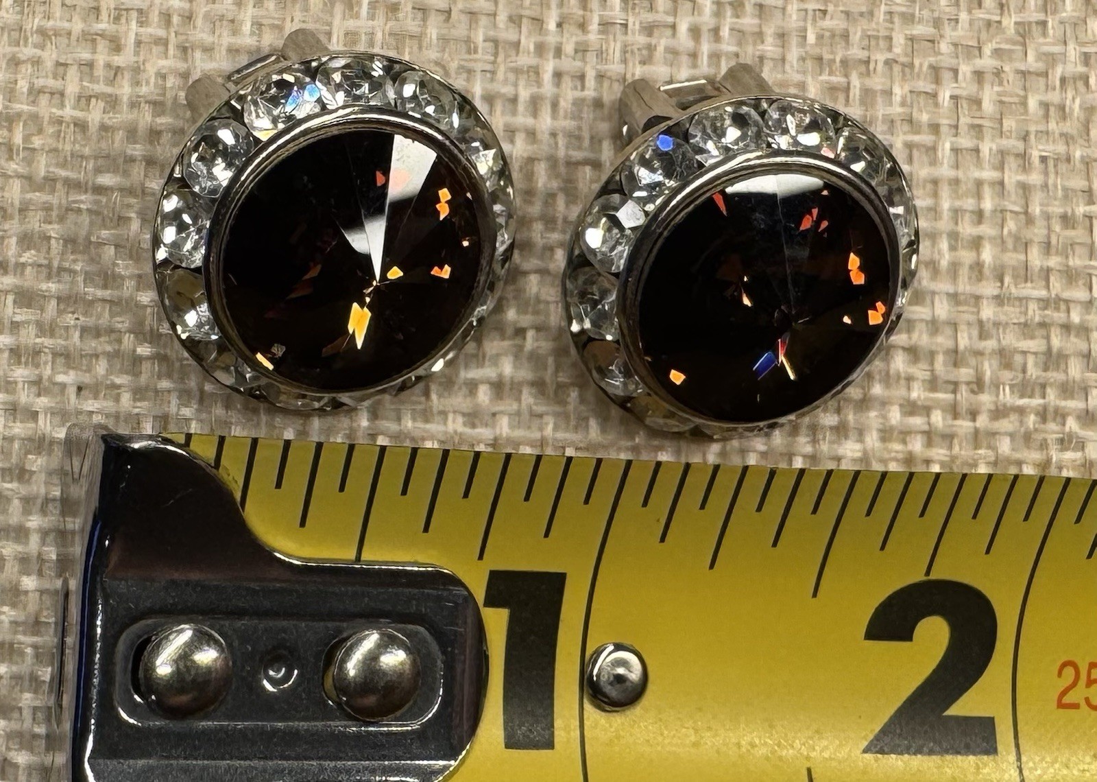 Vintage Round Brownish Amber Crystal Halo Clip-On Stud Earrings Silver Tone 1 in