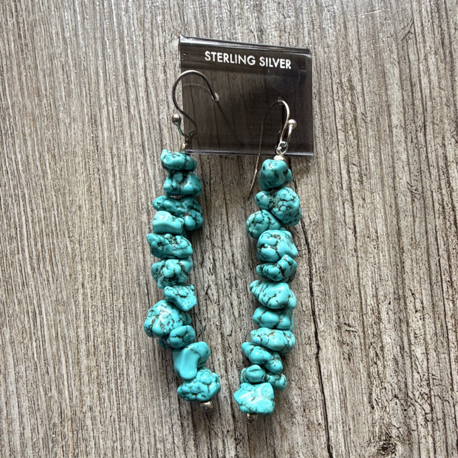 Turquoise Chip Beaded Dangle/Drop Earrings Sterling Silver Hook Closure