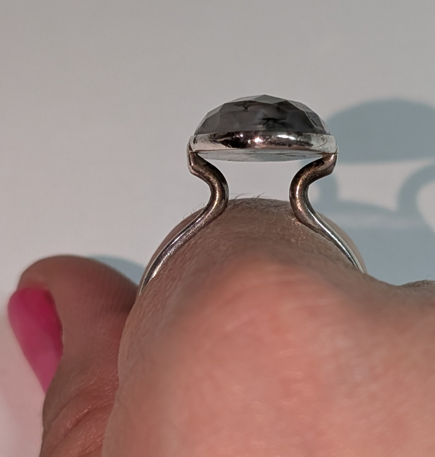 Sterling Silver Moss Agate Oval Ring – Green and White