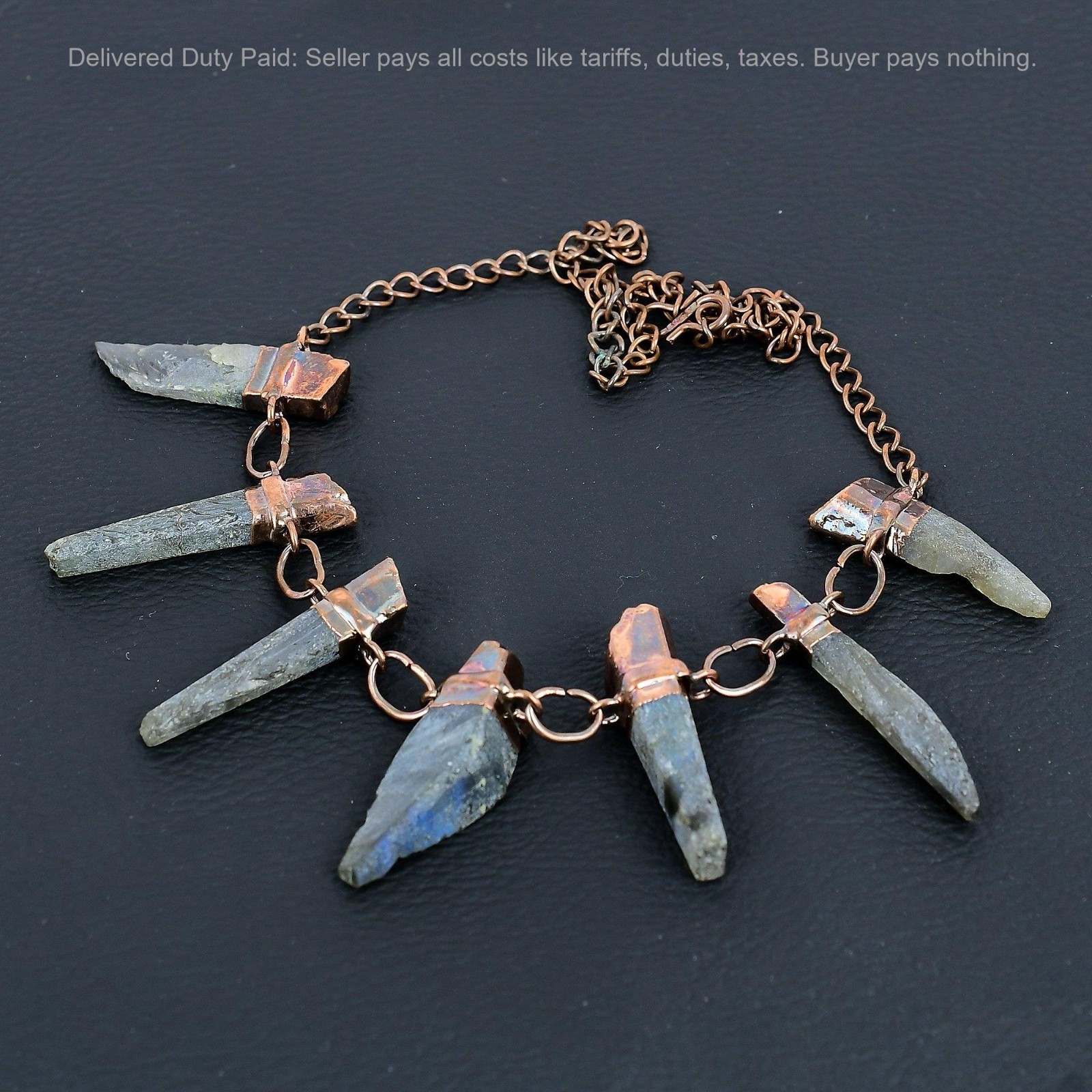 Copper Labradorite Rough Stone Art Deco New Electroformed Chain Necklace Jewelry