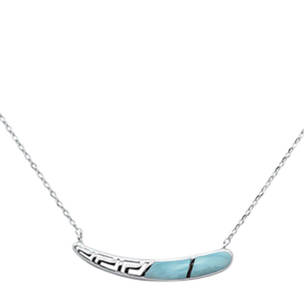 14575 Natural Larimar bar greek key Design .925 Sterling Silver Pendant Necklace