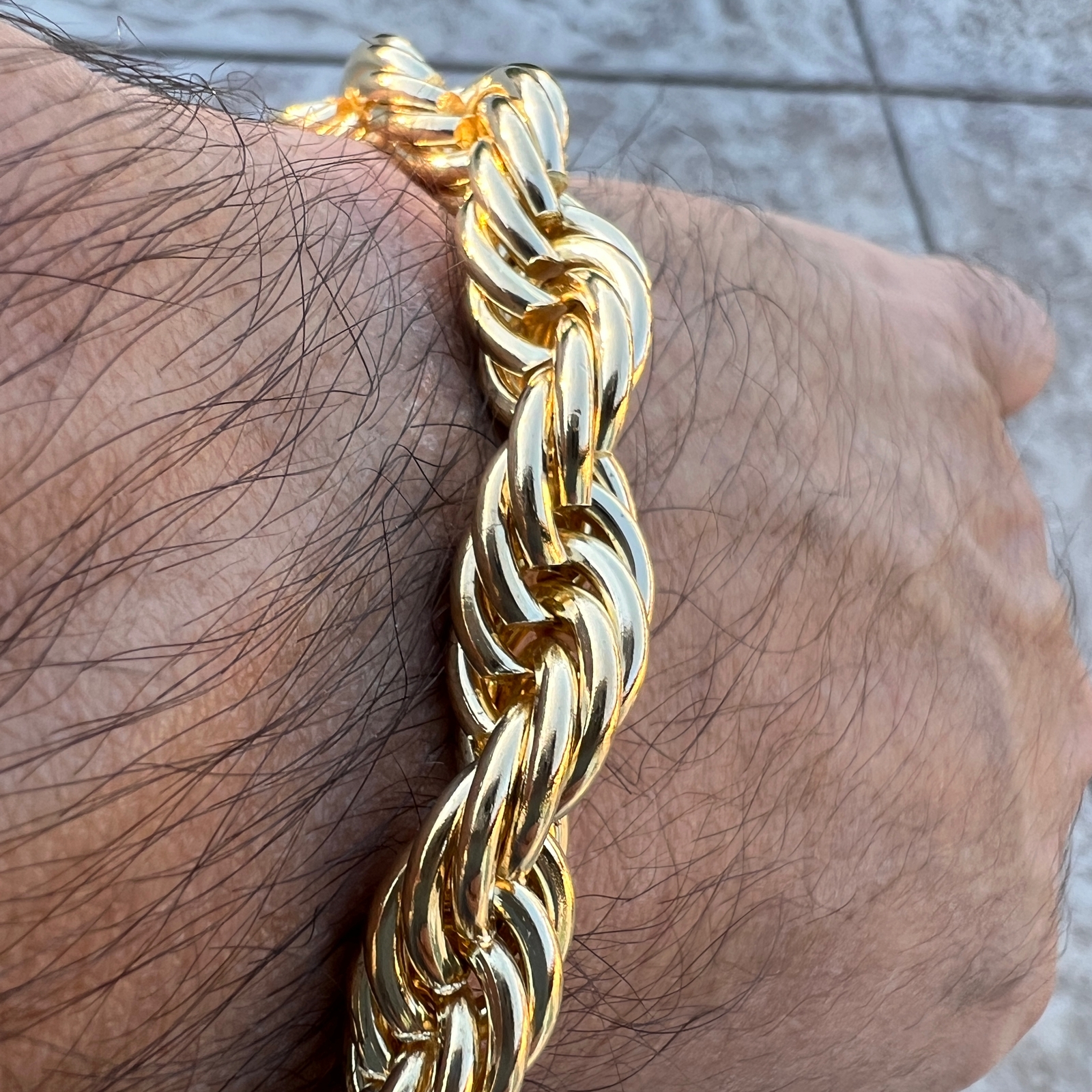 Mens 14k Gold Plated Twisted Rope Chain Bracelet Hip Hop Jewelry 9″ x 10MM Thick