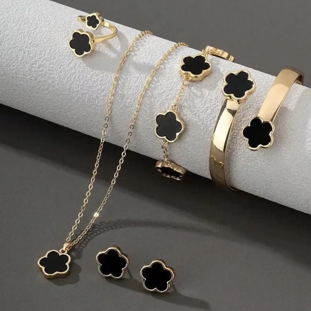 5 Pcs Set Jewelry Stainless Steel Five Leaf Clover 316L Bracelets for Women Eleg