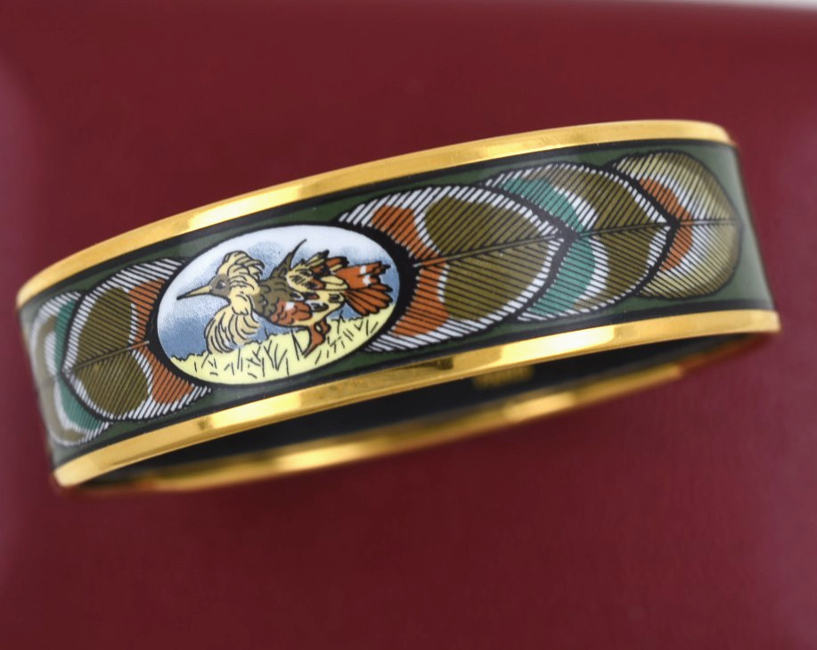 Hermes Enamel Bangle Bracelet EXCELLENT Bird Motif Paris