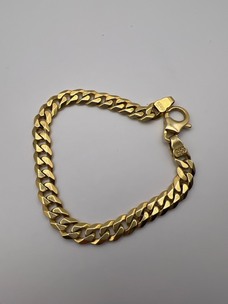 14K Curb Link Bracelet 8″ Yellow Gold 22G Width 7.6mm (TDW042195)