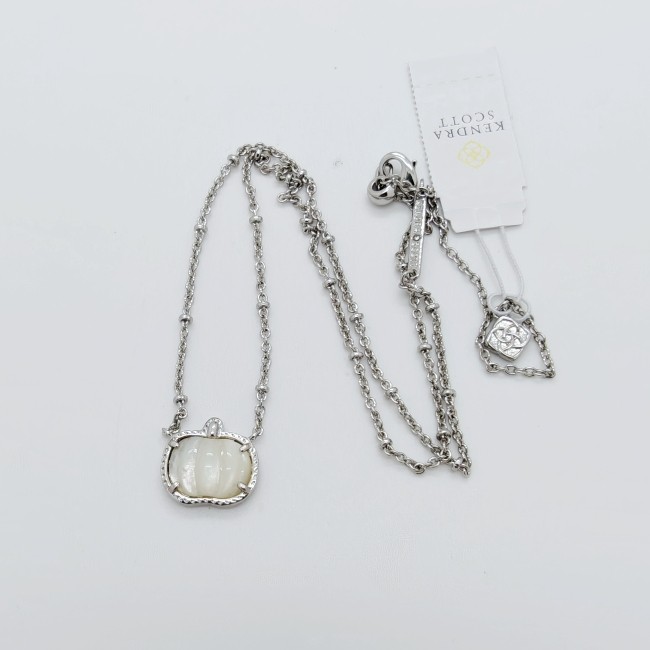 New Kendra Scott Pumpkin Silver Short Pendant Necklace In Ivory Shell