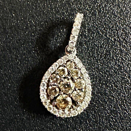 LeVian White Gold Teardrop Charm Pendant Pavé Natural Brown Diamond