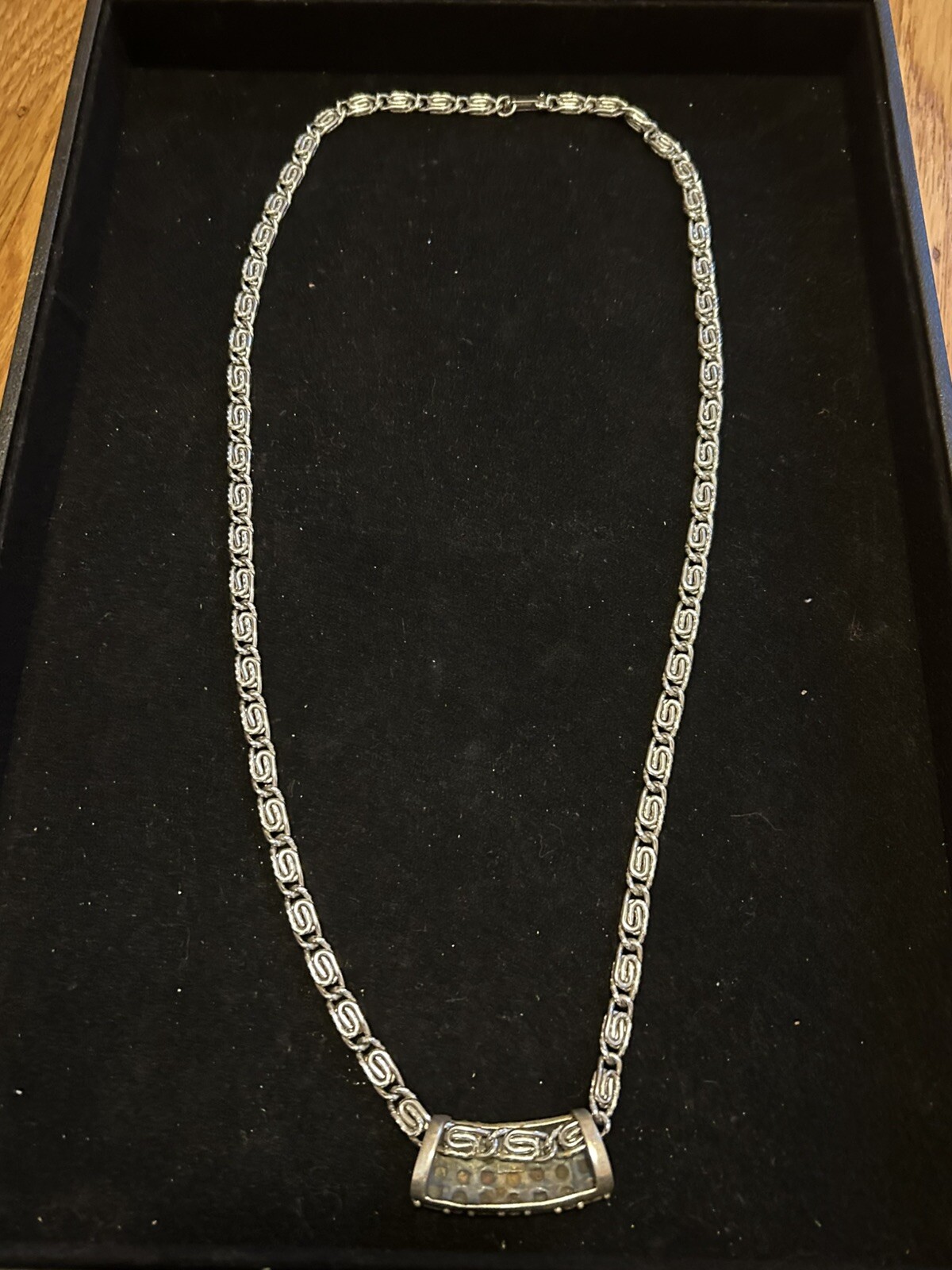 Mosaic Slide Pendant On Silver Tone Celtic Scroll Chain 28 Inches