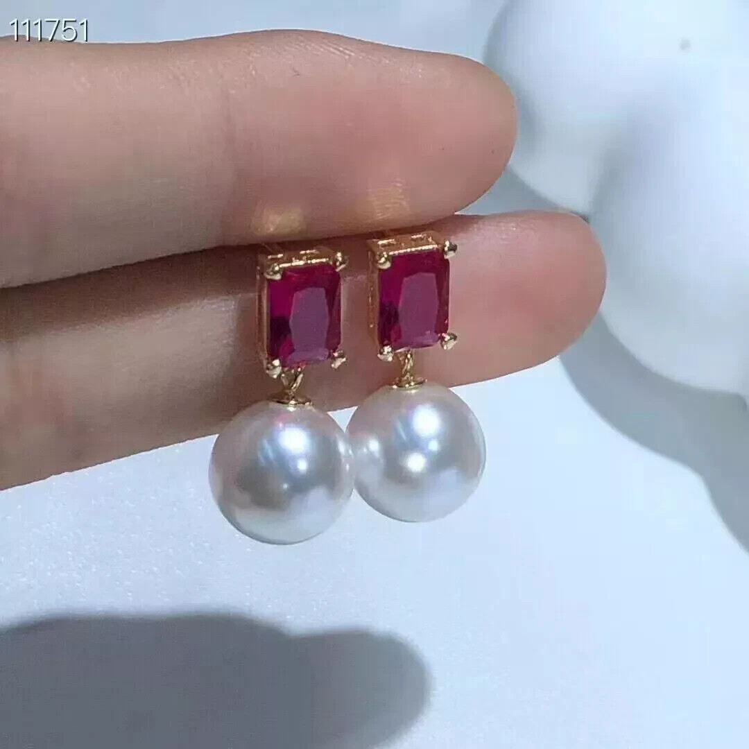 Natural 11-10mm South Sea White Pearl Earrings 14k Gold P