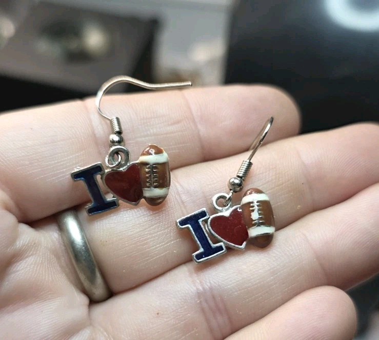 I Love Football Sports Dangle Drop Earrings