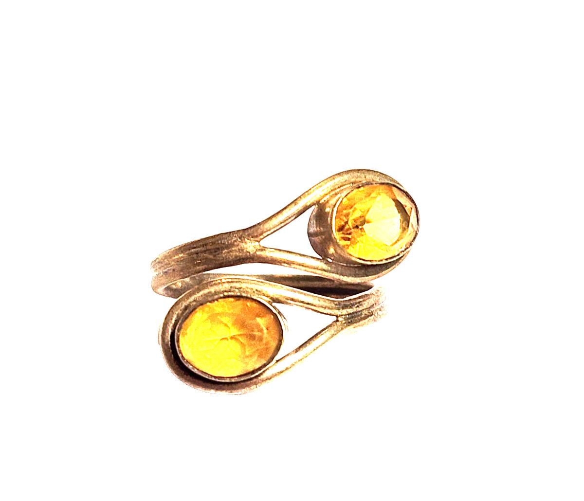Artisan Yellow Citrine Faceted Oval Wrap Statement Ring Sz 7.5 Gold Tone Boho
