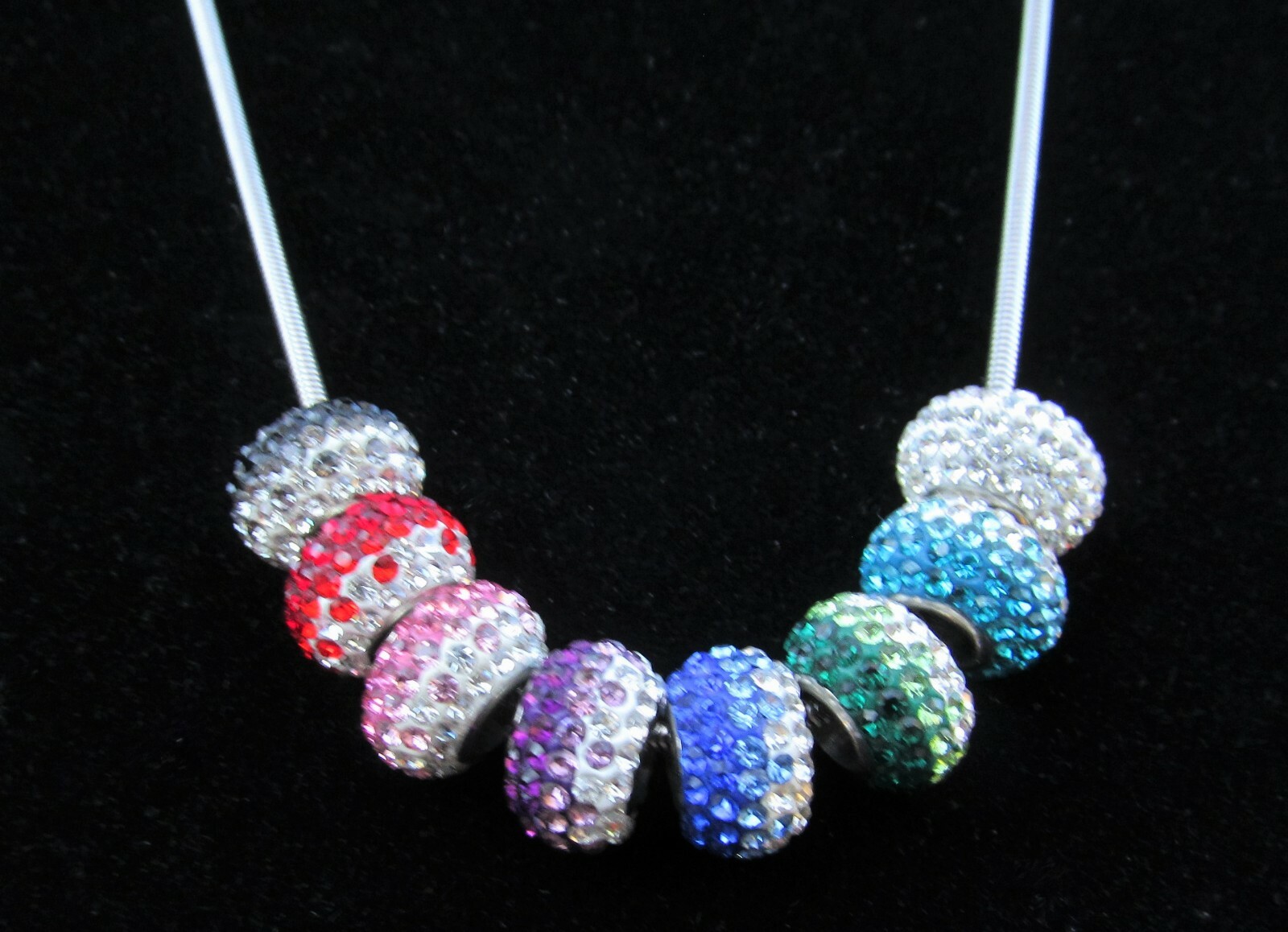 QVC Steel by Design Colorful Rainbow Sparkling Crystal Rondelle Necklace 20″ box