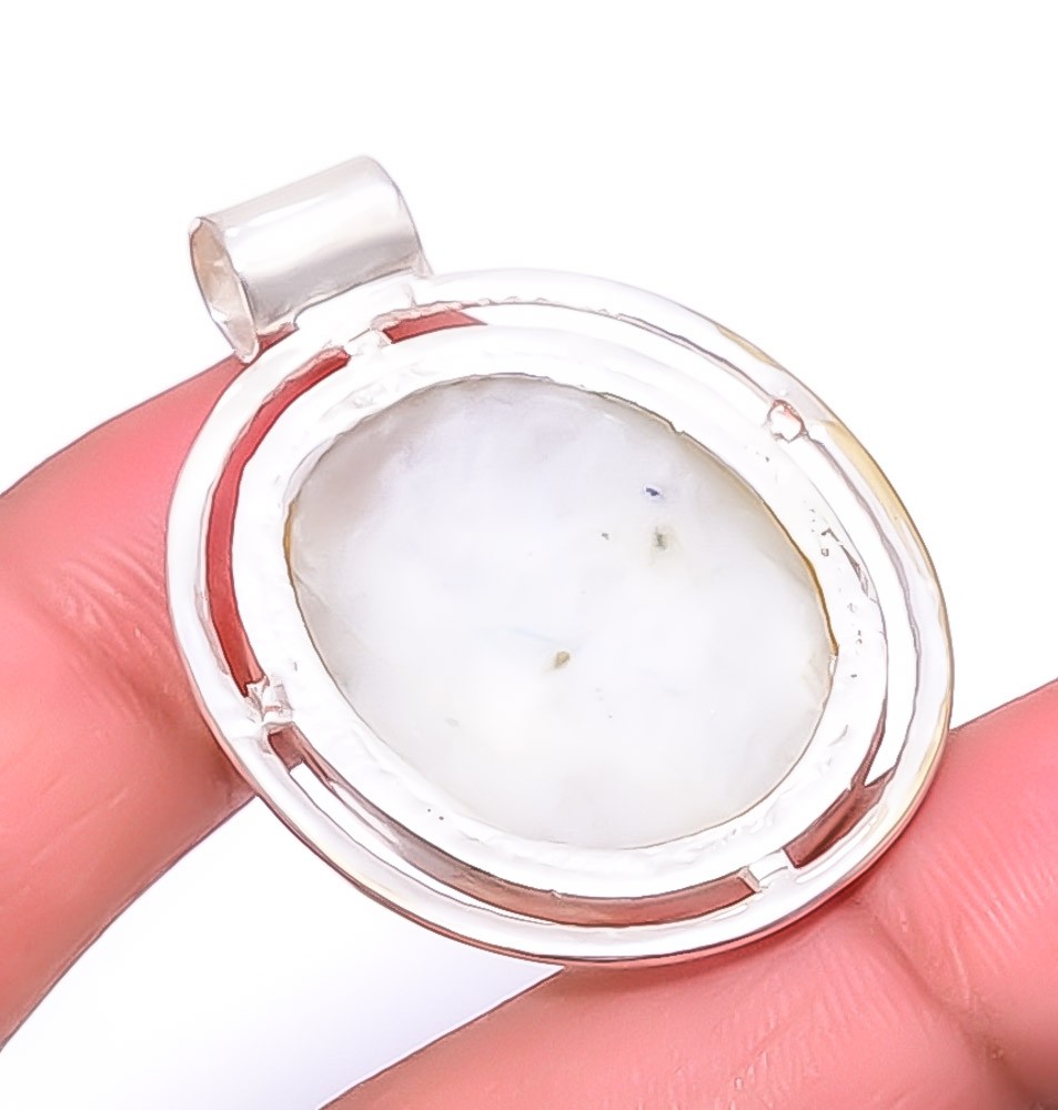 Natural Rainbow Moonstone – Bihar Gemstone 925 Silver Plated Pendant 1.56″F71