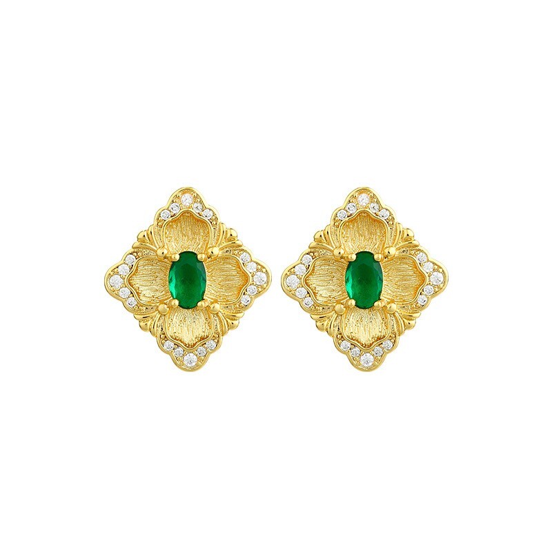 Buccellati Crystal Stud Earrings Flower Dainty Gemstone 18K Gold Plated