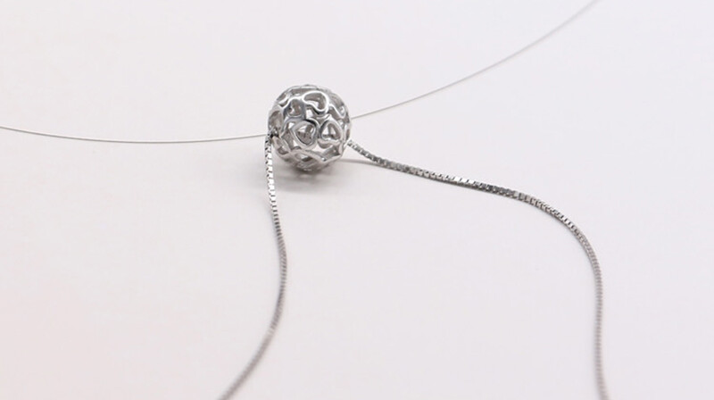 Solid 925 Sterling Silver Hollow Ball Heart Cut Out Pendant Box Chain Necklace