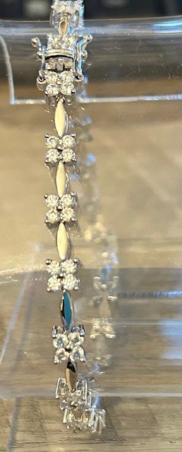 UTC 925 Sterling Silver CZ Tennis Bracelet Floral Cluster Link Box Clasp