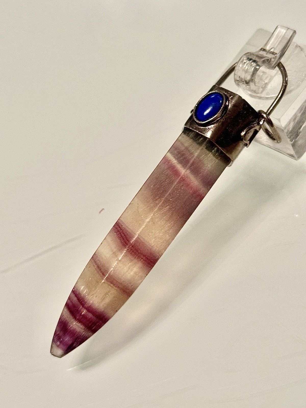 925 SS~5 POINT FLUORITE 3” PENDANT~CAPPED W LAPIS~25GRS