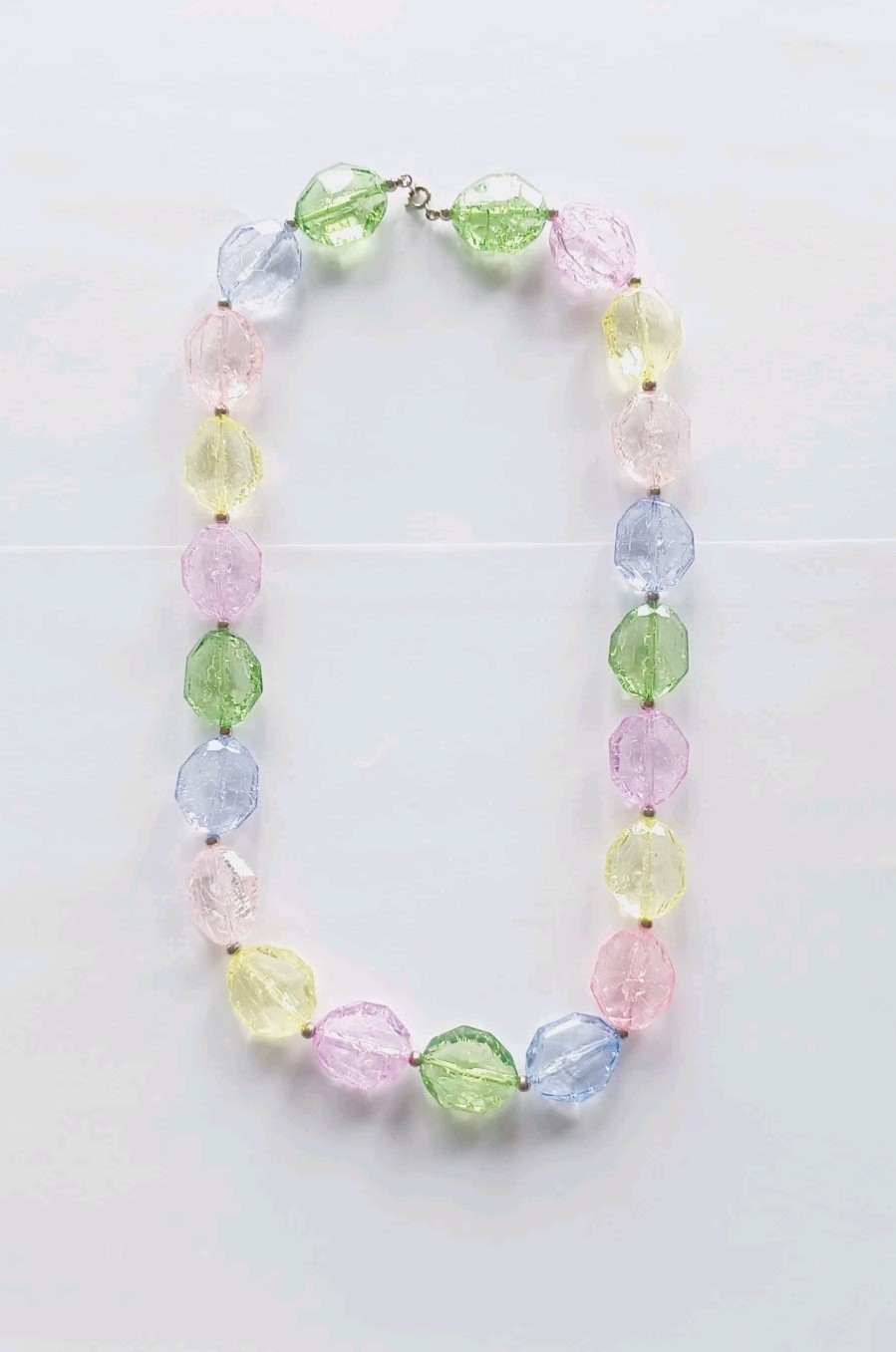 Multicolor Pastel Cracked Glass Look Plastic Bead Necklace