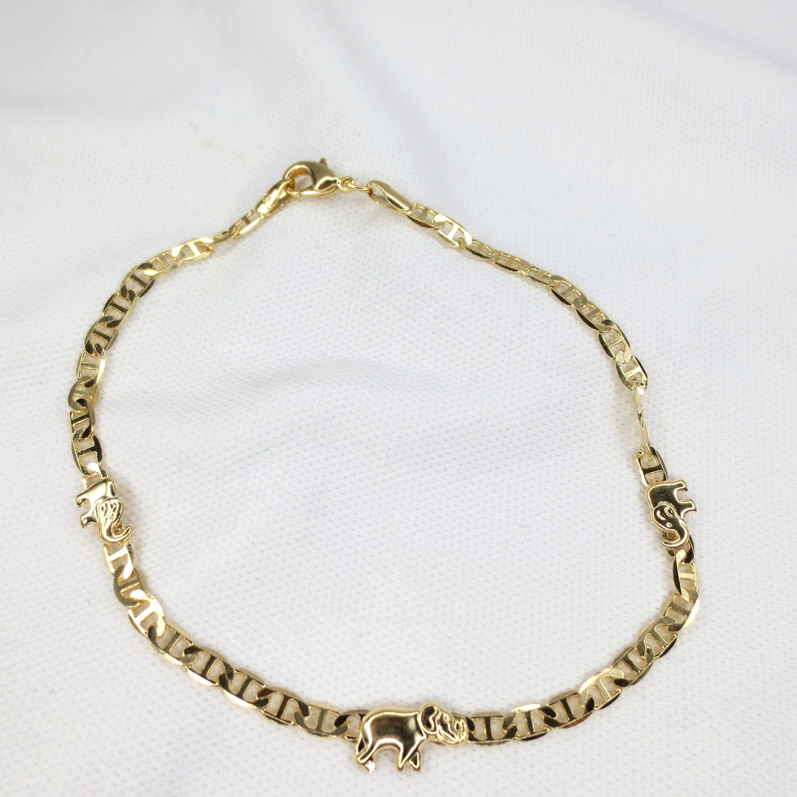 18K Gold Filled Elephant Anklet / Bracelet 10″ Anchor Mariner Chain 4 mm Width