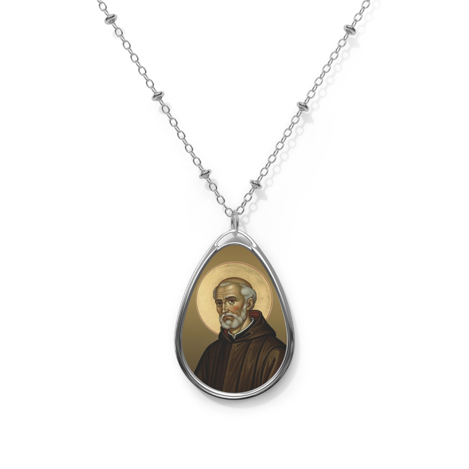 Saint Jerome Emiliani, Oval Pendant Necklace, Christian Gift
