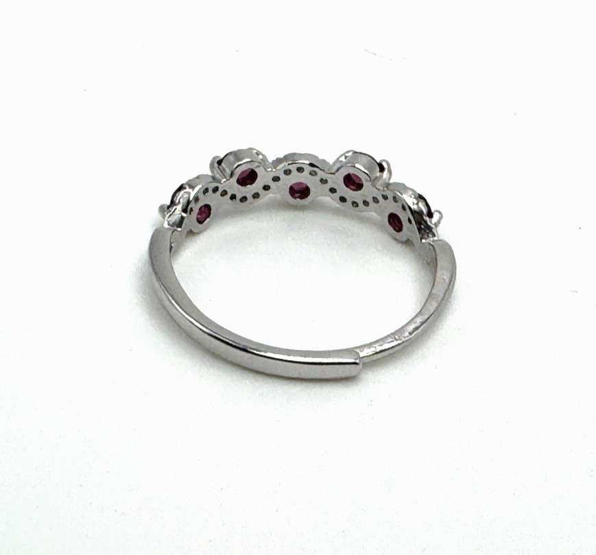 Genuine Mozambique Garnet Adjustable Ring Size 8 Silver Plated White CZ Accent