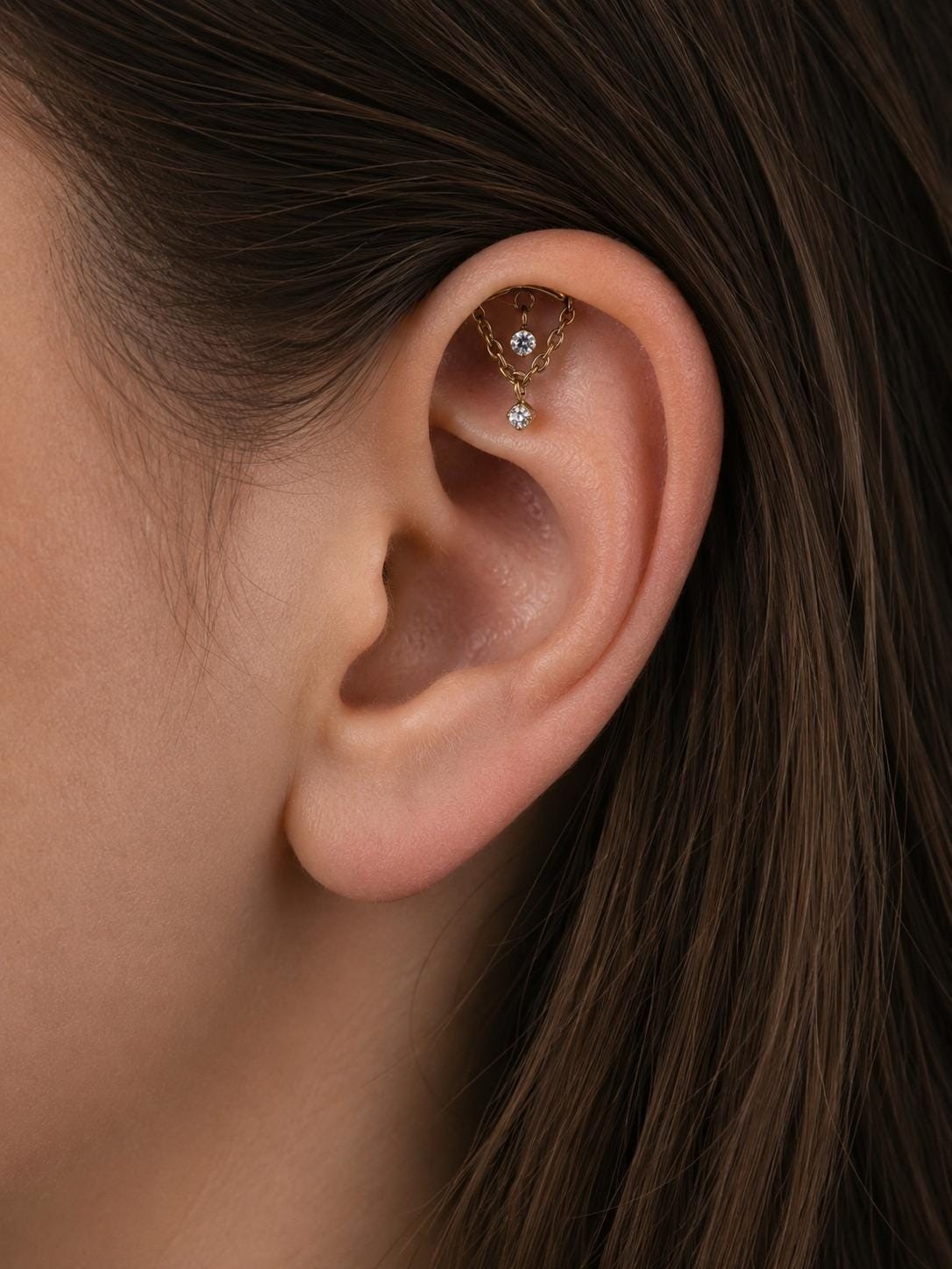 16g Titanium Hidden Helix Chain Earring, Cartilage Chain Piercing Stud