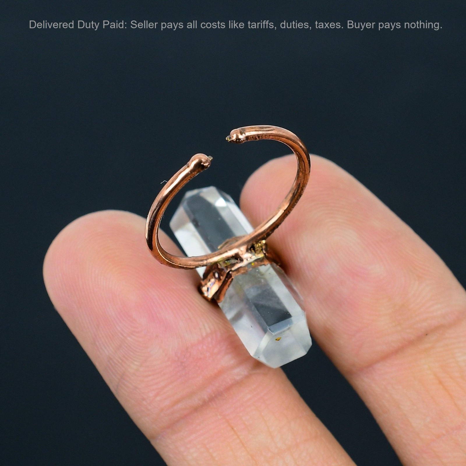 Copper Pentagon Crystal Gemstone Electroformed Stackable Statement Ring Jewelry