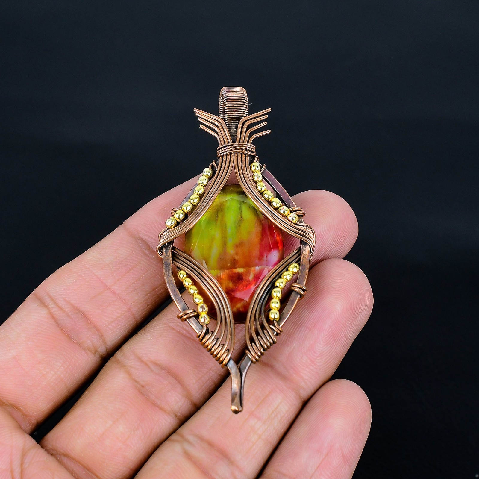 Ammolite Handmade Gemstones Copper Wire Wrap Pendant Jewelry For Thanksgiving