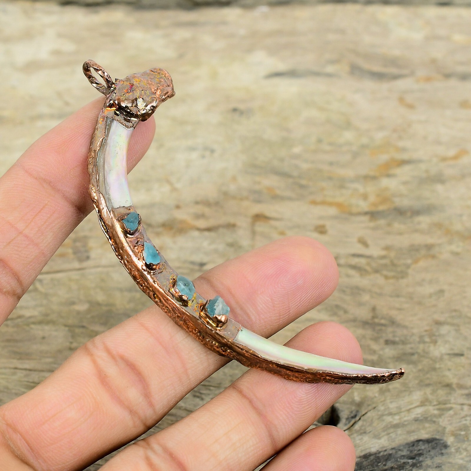 Abalone Shell Rough Electroformed Pendant Handcrafted Copper Unique 3.78″