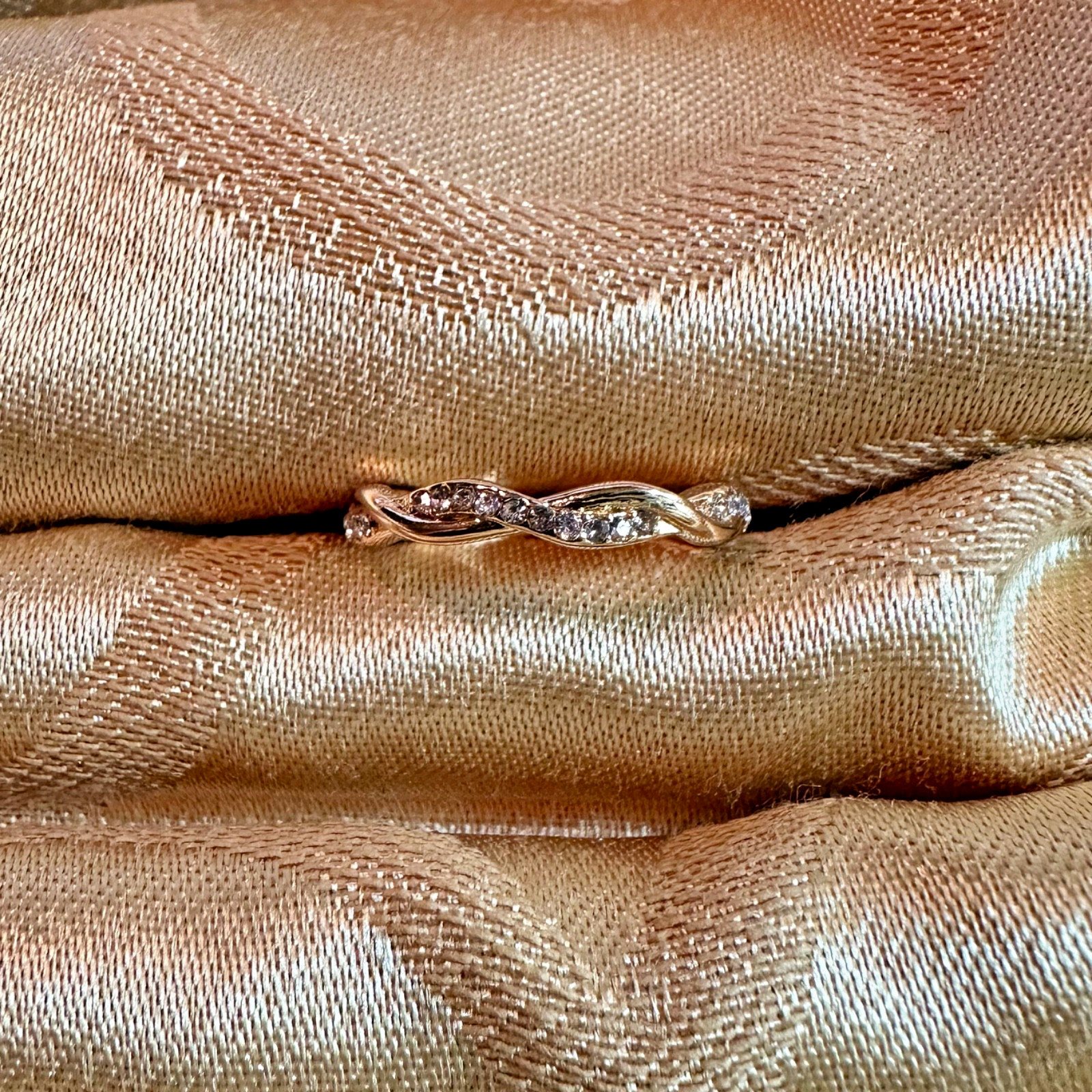 Size 8.5 – 14K Gold Plated Cubic Zirconia Twisted Rope Eternity Titanium Band