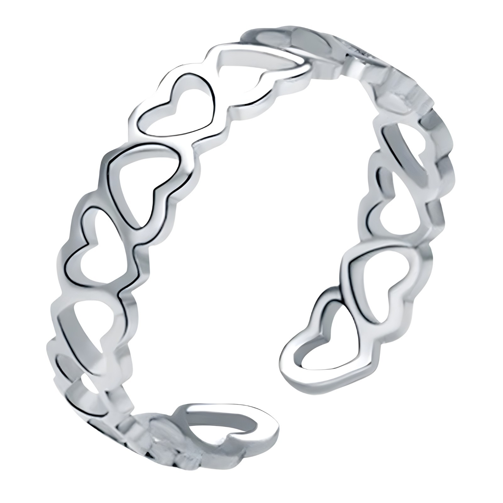 Unified Jewellery Sterling Silver Heart Ring(Adjustable)Open Heart Band Ring 389