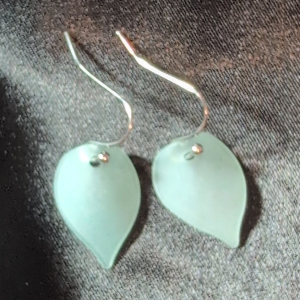 Aqua Frosted Glass Teardrop Dangle Drop Hook Earrings for Lobe, No Stone #610