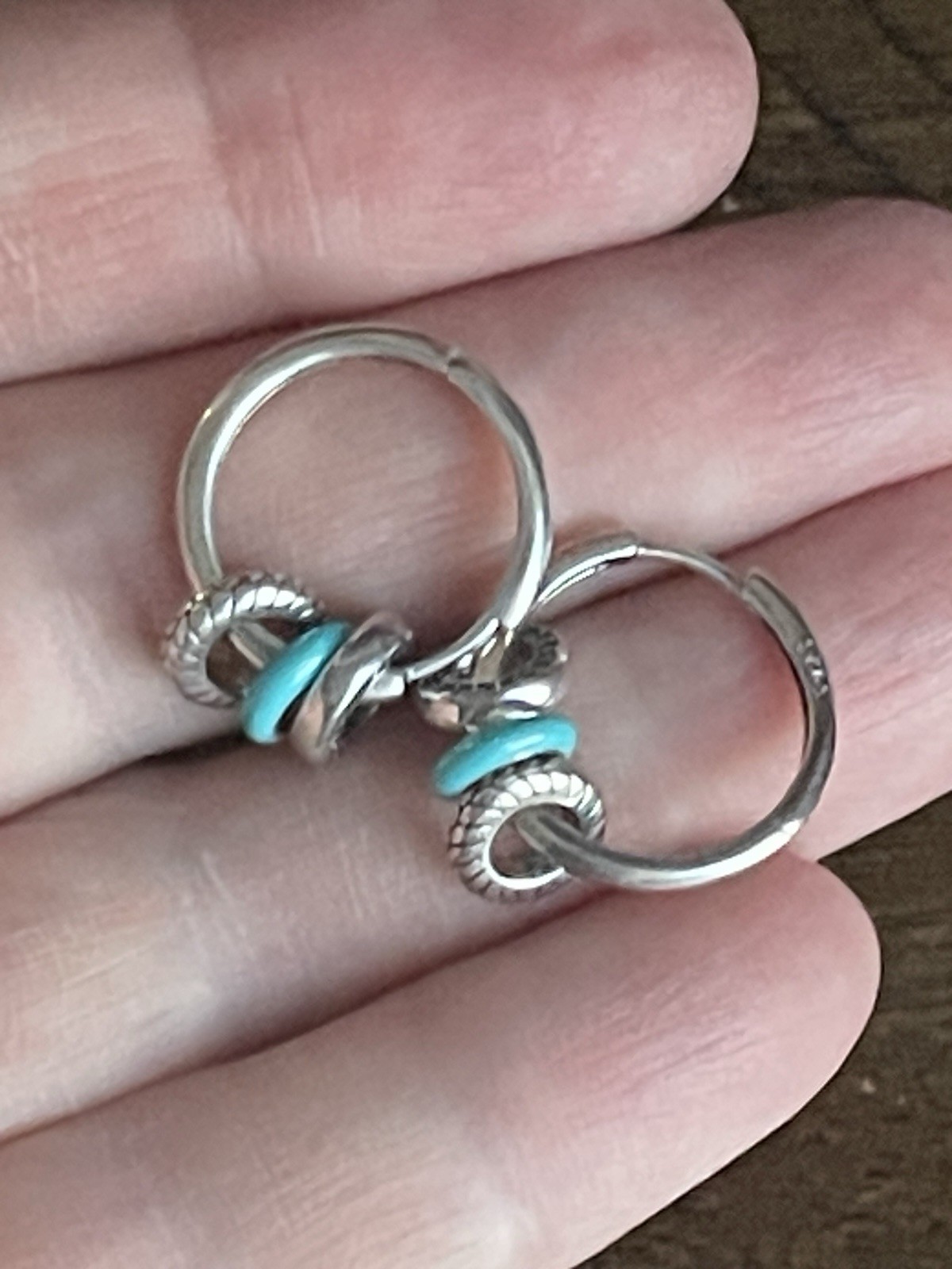 S Signed 925 Turquoise Cz Removable Charms Hoop Earrings